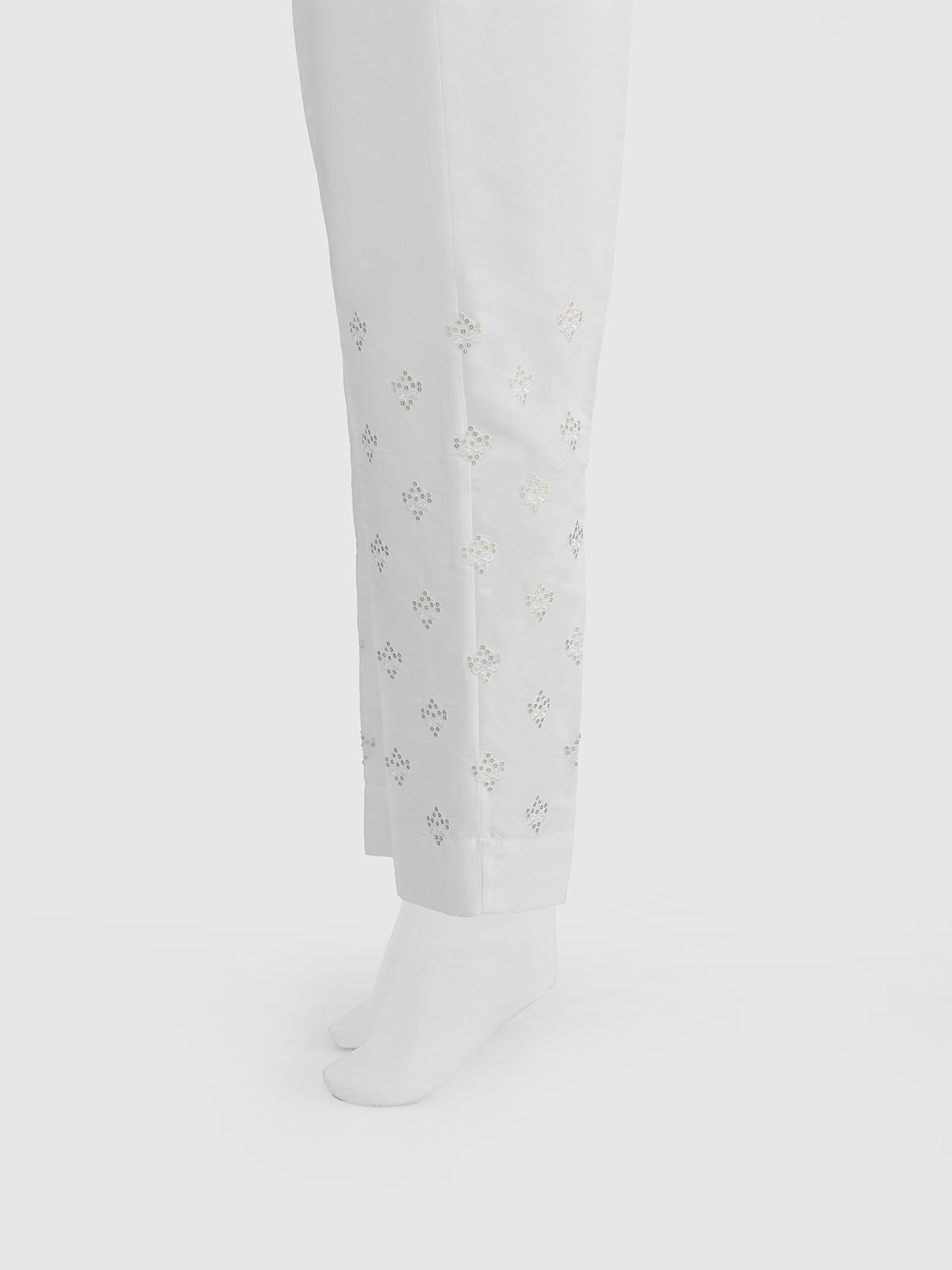 Women White Cotton Silk Embroidered Trouser - OWESP-2301024-4
