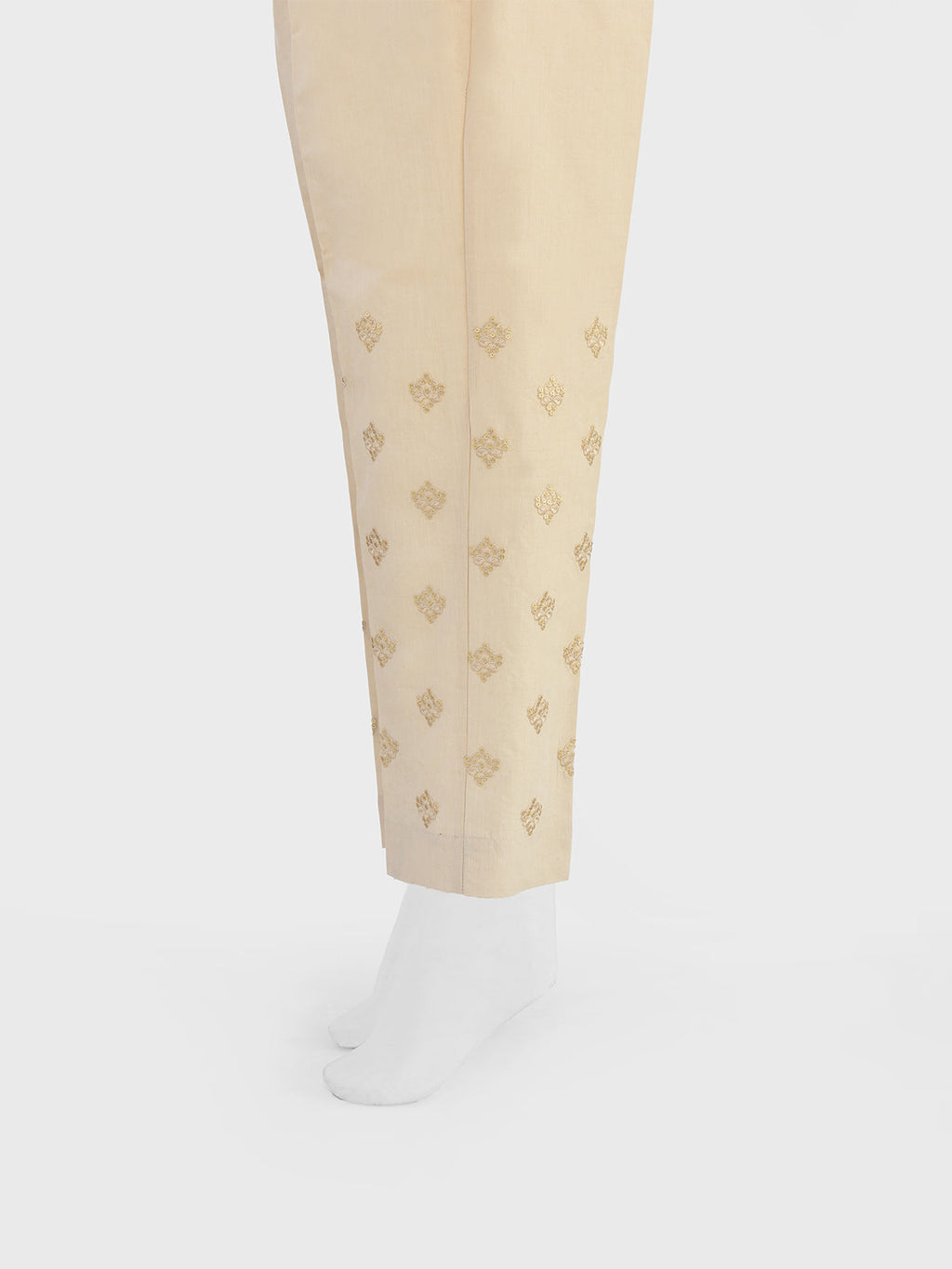 Women Beige Cotton Silk Embroidered Trouser - OWESP-2301024-5