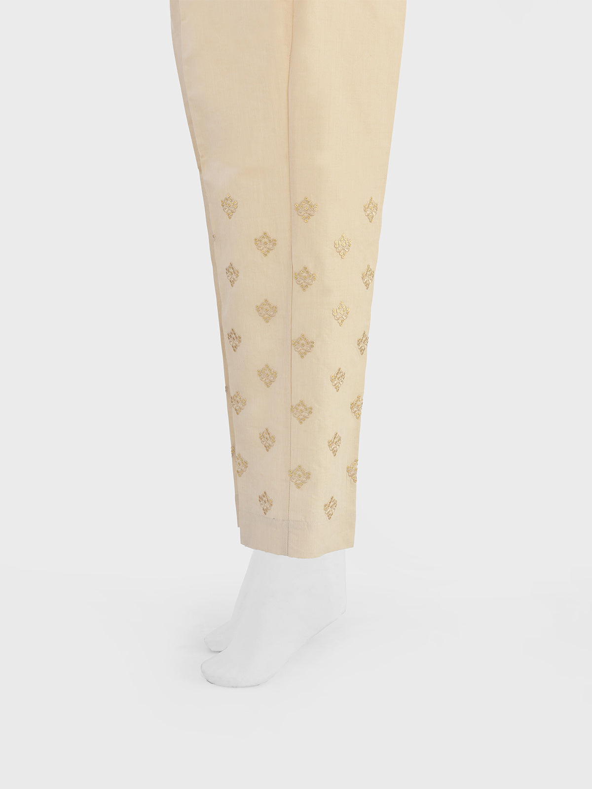 Women Beige Cotton Silk Embroidered Trouser - OWESP-2301024-5