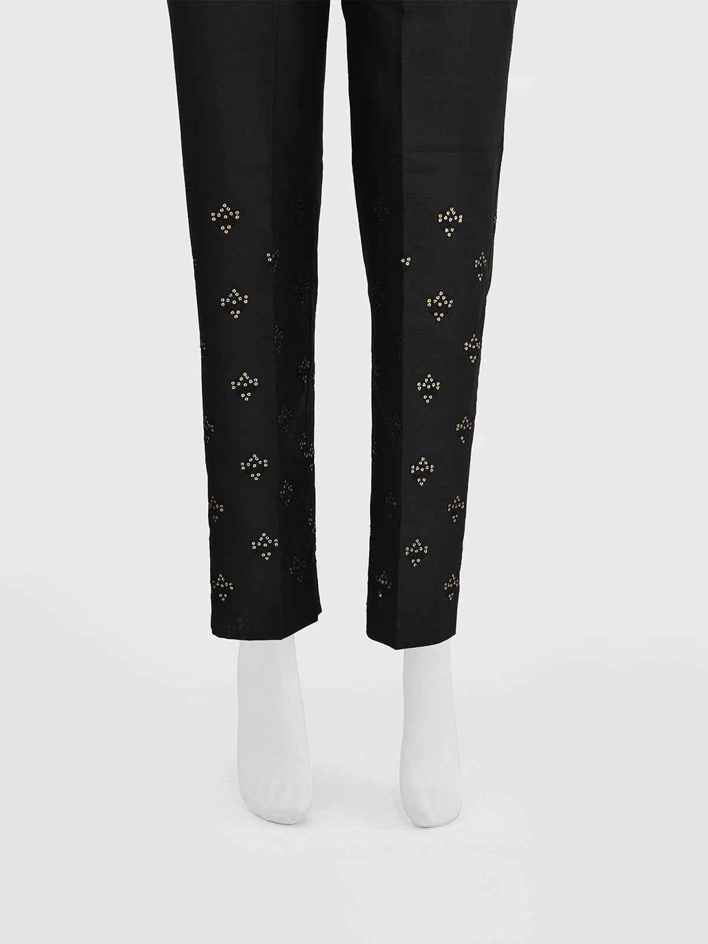 Women Black Cotton Silk Embroidered Trouser - OWESP-2301024