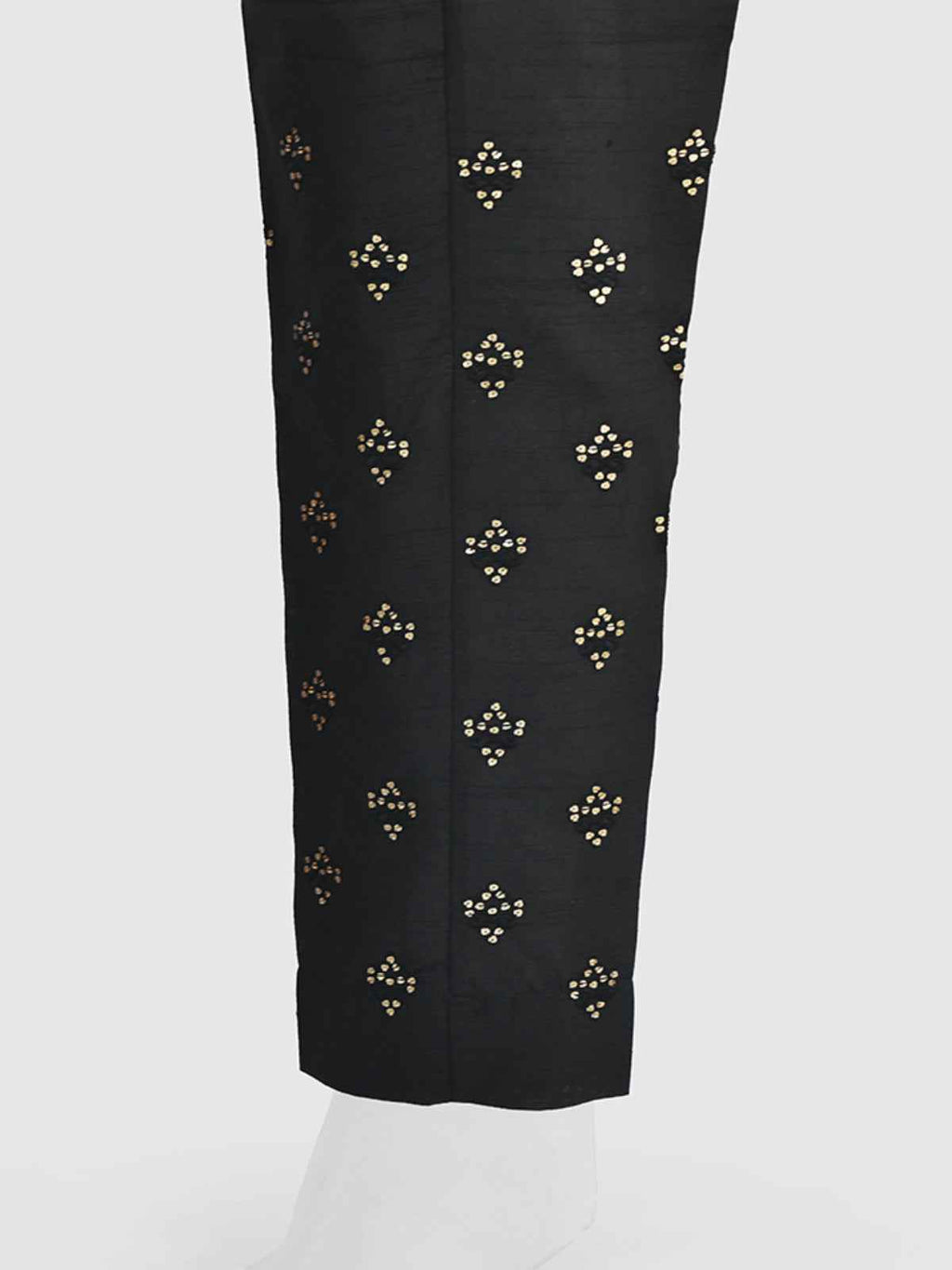 Women Black Cotton Silk Embroidered Trouser - OWESP-2301024