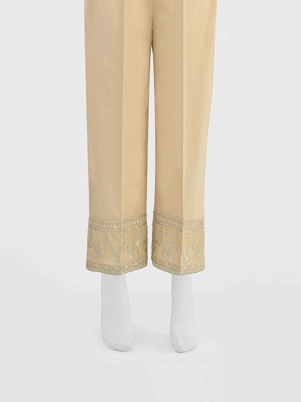 Women Beige Cambric Embroidered Trouser - OWESP-2301030-1
