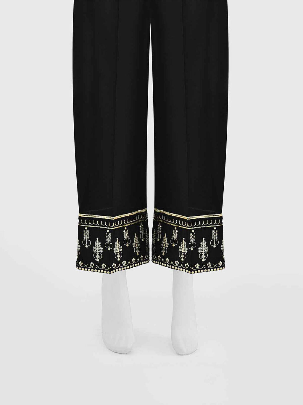 Women Black Cambric Embroidered Trouser - OWESP-2301030-2