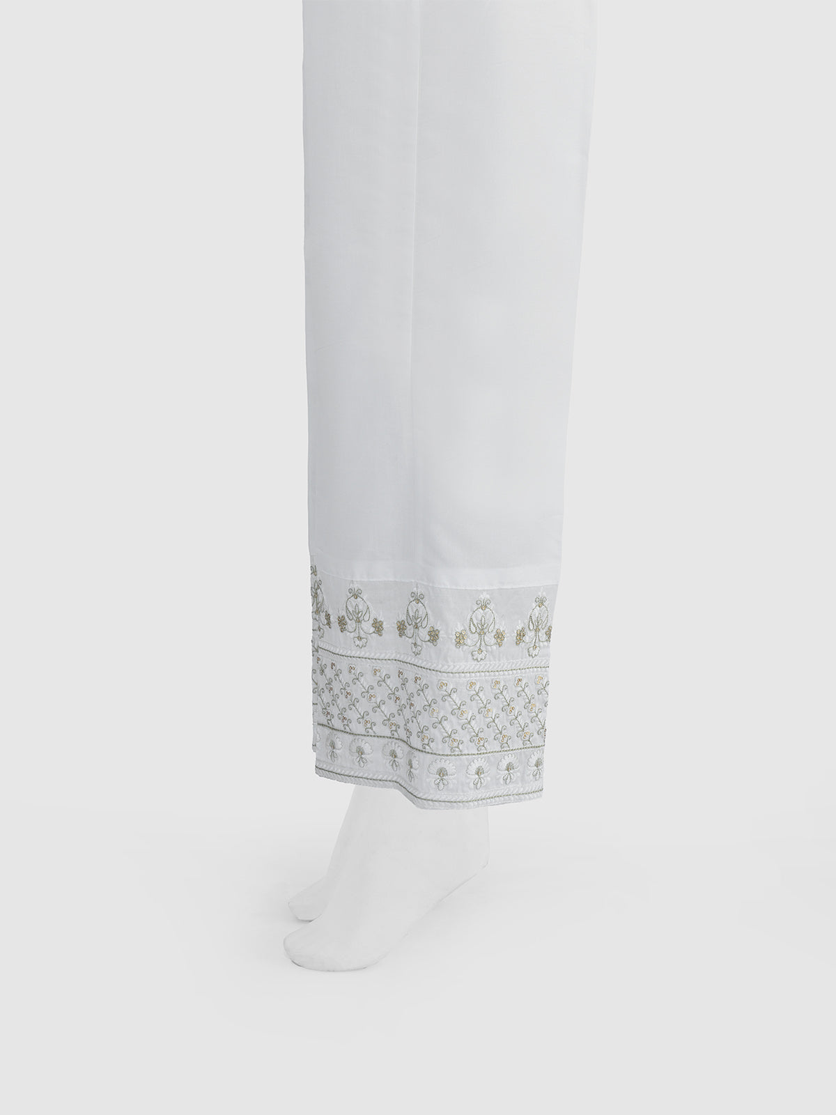 Women White Cotton Silk Embroidered Trouser - OWESP-2301031-1
