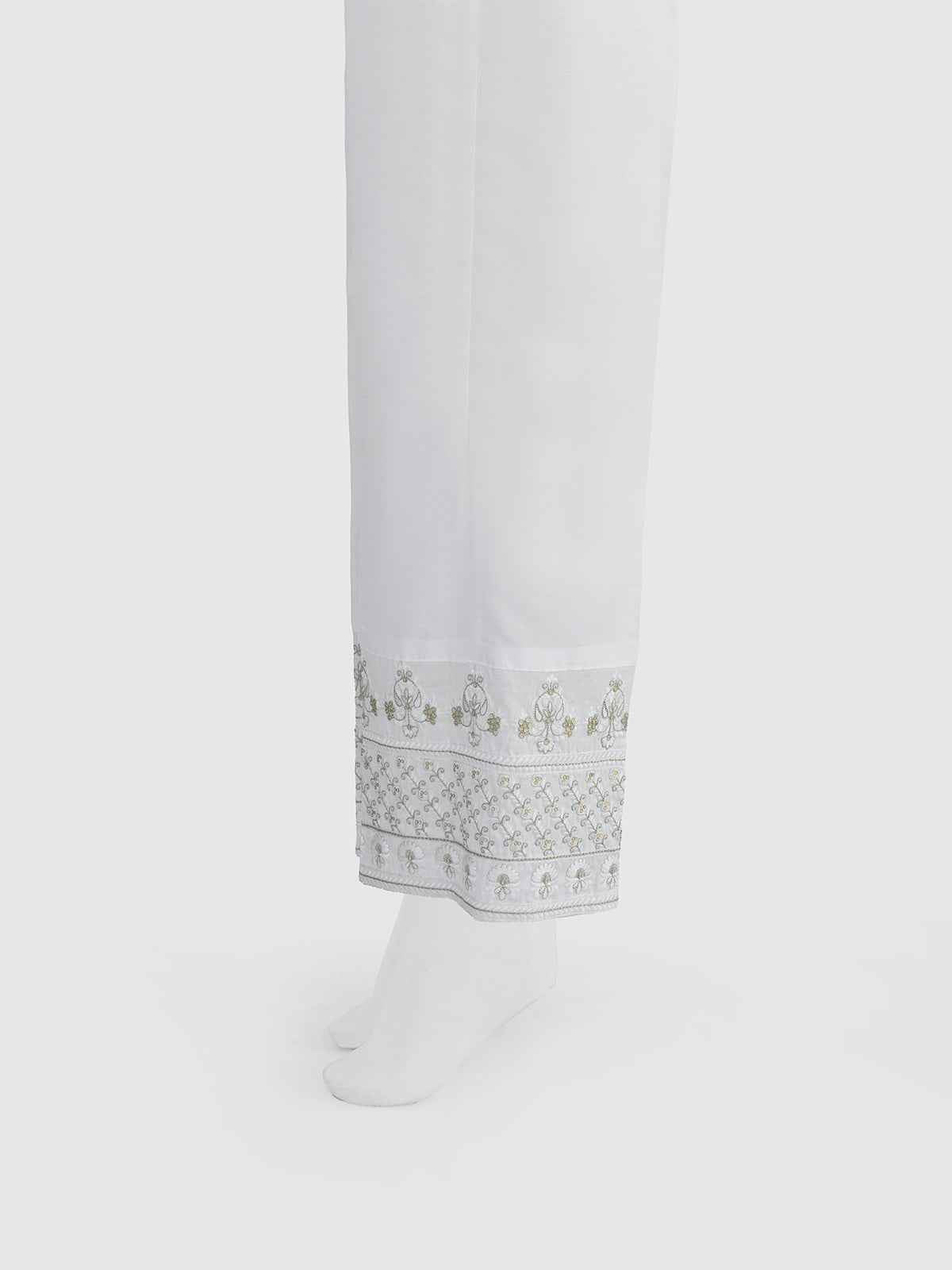 Women White Cotton Silk Embroidered Trouser - OWESP-2301031-1