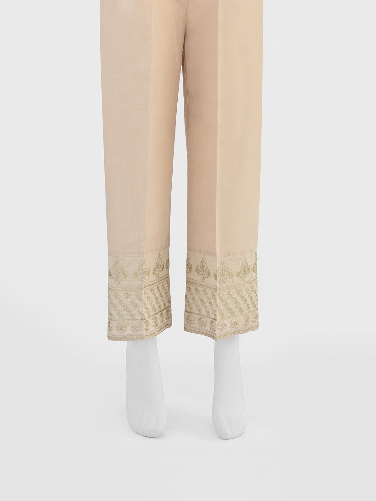 Women Beige Cotton Silk Embroidered Trouser - OWESP-2301031-2