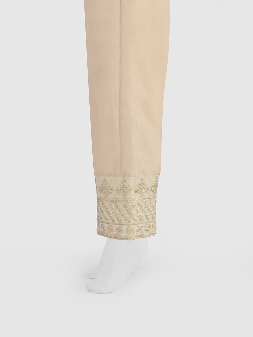 Women Beige Cotton Silk Embroidered Trouser - OWESP-2301031-2