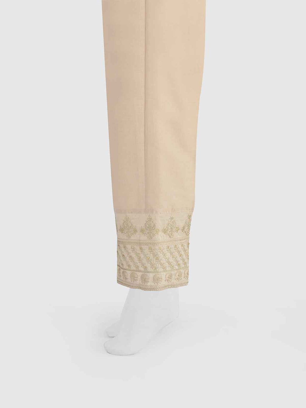 Women Beige Cotton Silk Embroidered Trouser - OWESP-2301031-2
