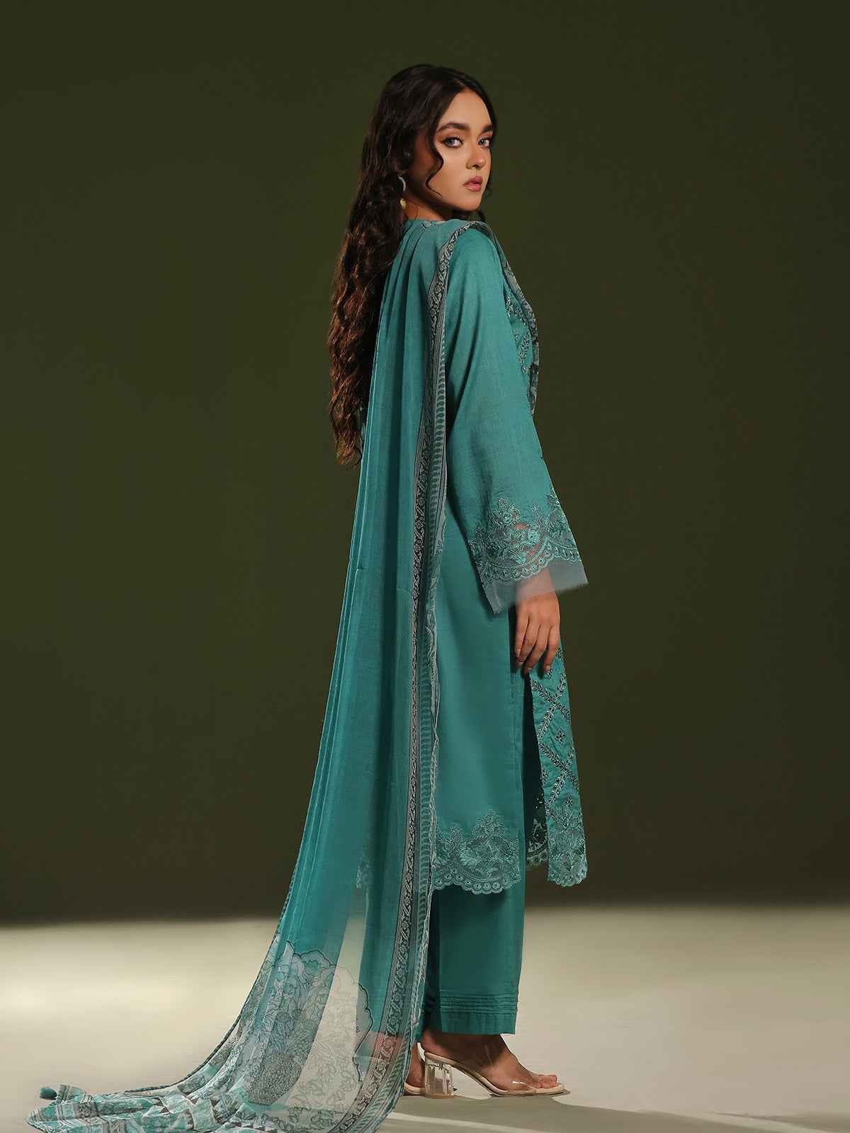 3Pc Embroidered Pret Suit Cambric Green - OWE3P-2411010