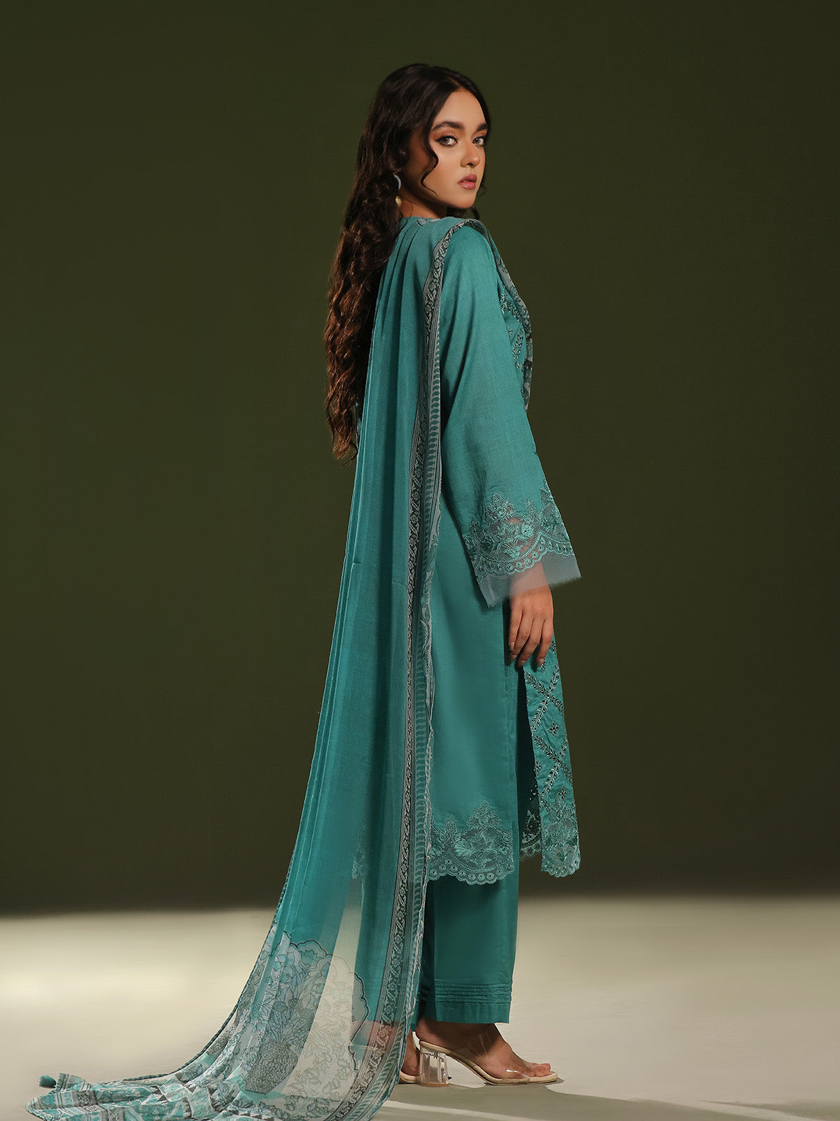 3Pc Embroidered Unstitched Cambric Green - OCCE3P-6264-B