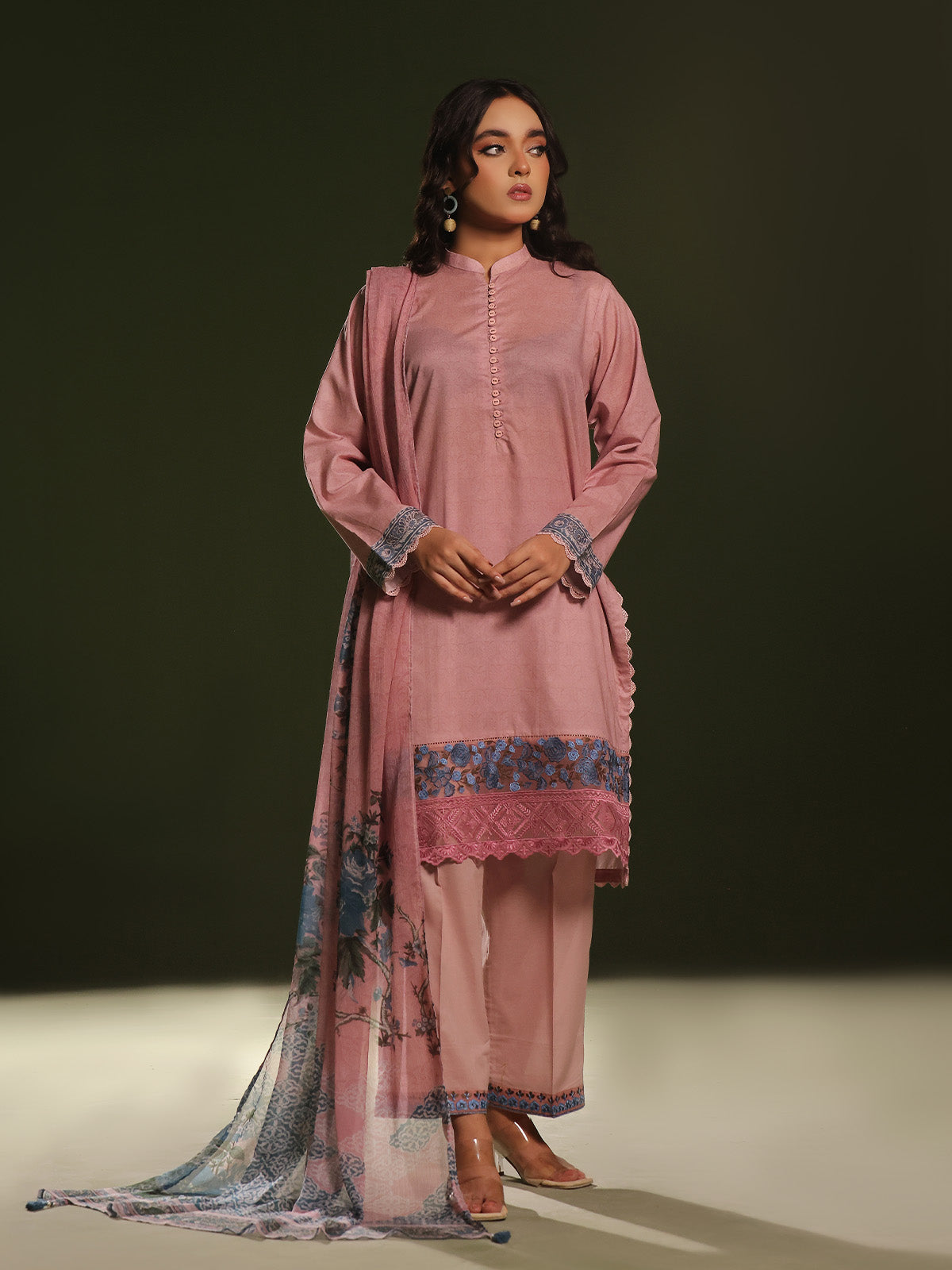 3Pc Embroidered Unstitched Cambric Pink - OCCE3P-6266-B