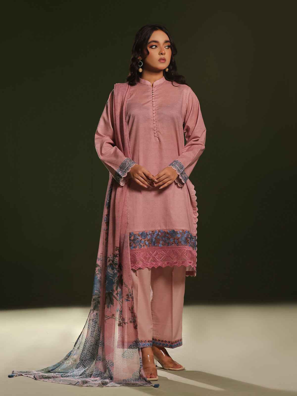 3Pc Printed Pret Suit Cambric Pink - OWE3P-2411012