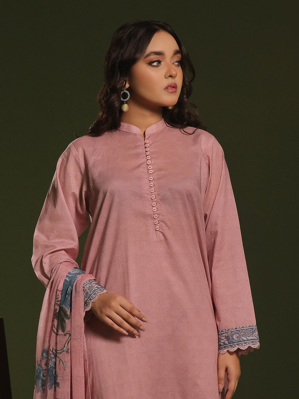 3Pc Printed Pret Suit Cambric Pink - OWE3P-2411012