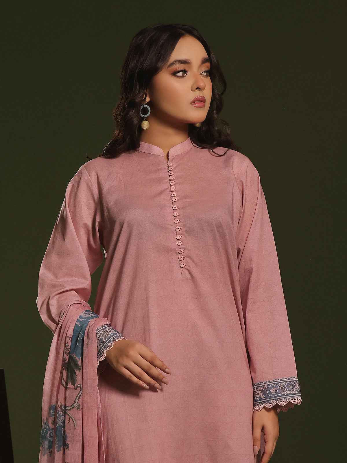 3Pc Printed Pret Suit Cambric Pink - OWE3P-2411012