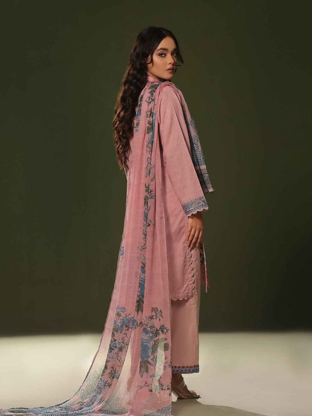 3Pc Printed Pret Suit Cambric Pink - OWE3P-2411012