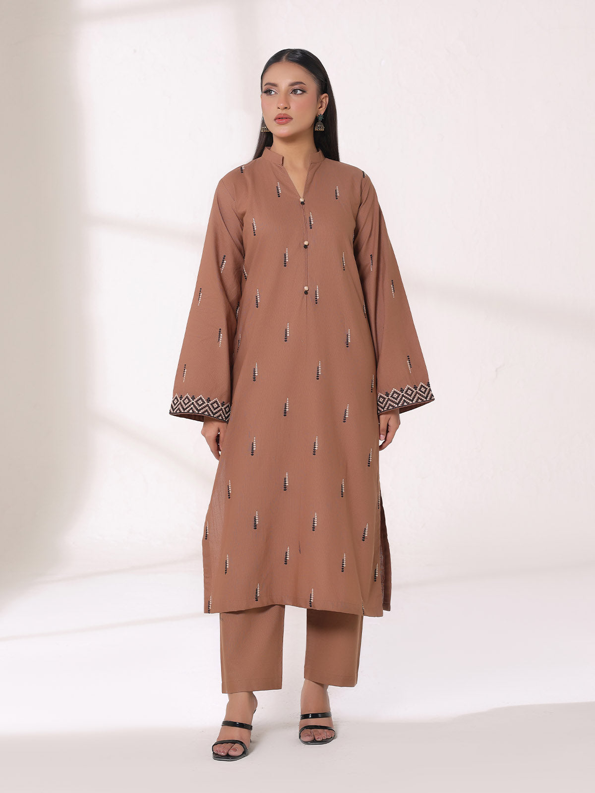 2Pcs Embroidered Pret Shirt Trouser Khaddar Beige - OWE2P-25120005-NR-05