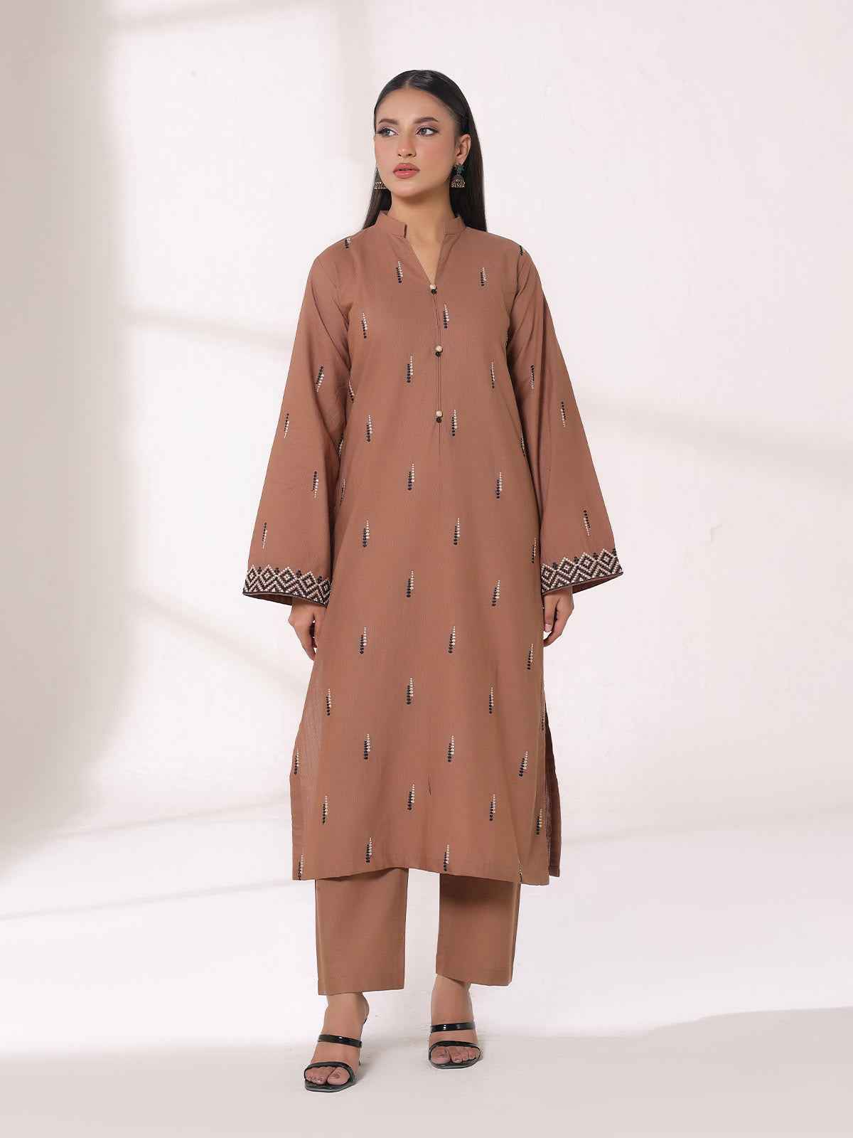 2Pcs Embroidered Pret Shirt Trouser Khaddar Beige - OWE2P-25120005-NR-05
