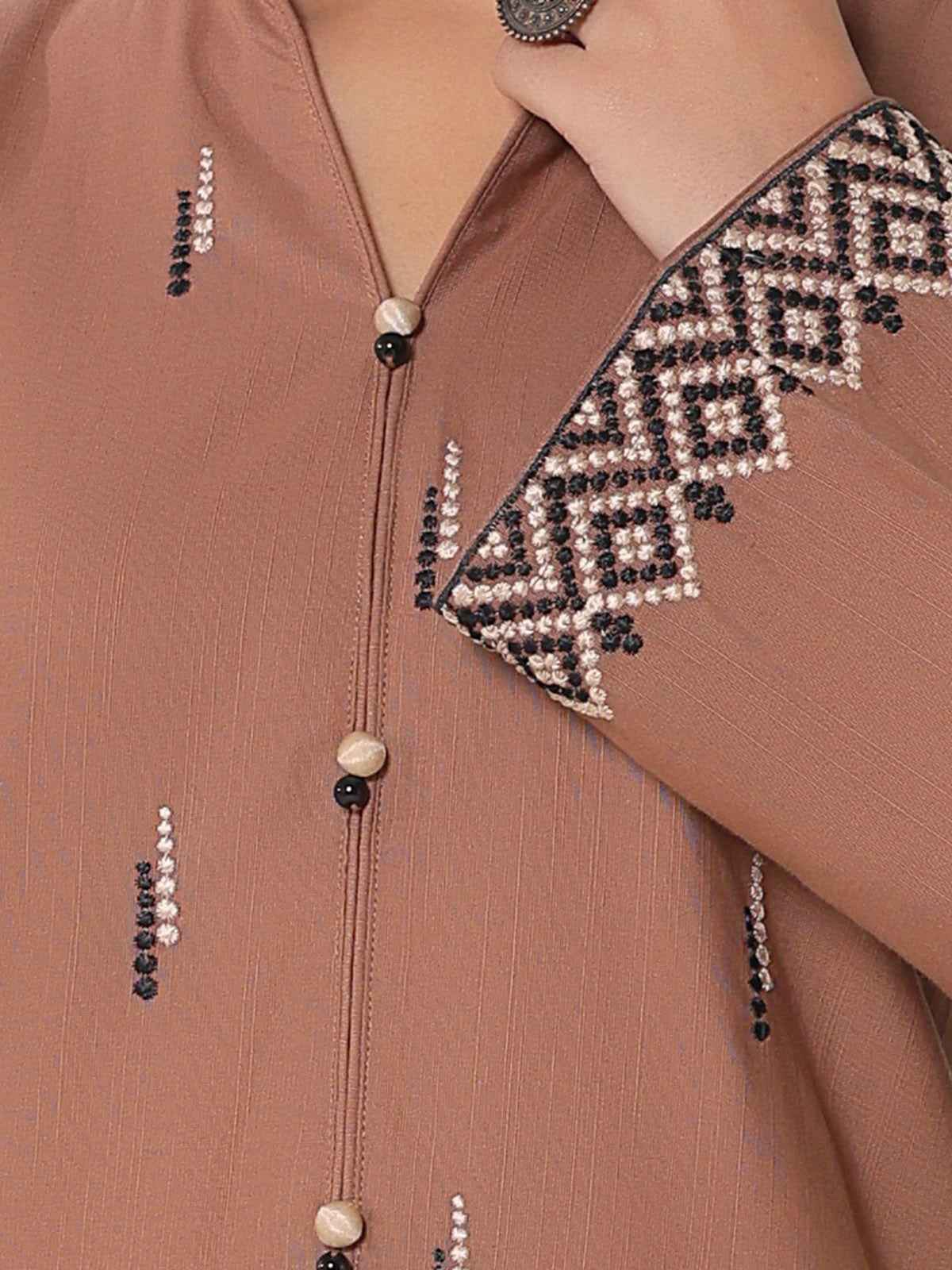 2Pcs Embroidered Pret Shirt Trouser Khaddar Beige - OWE2P-25120005-NR-05