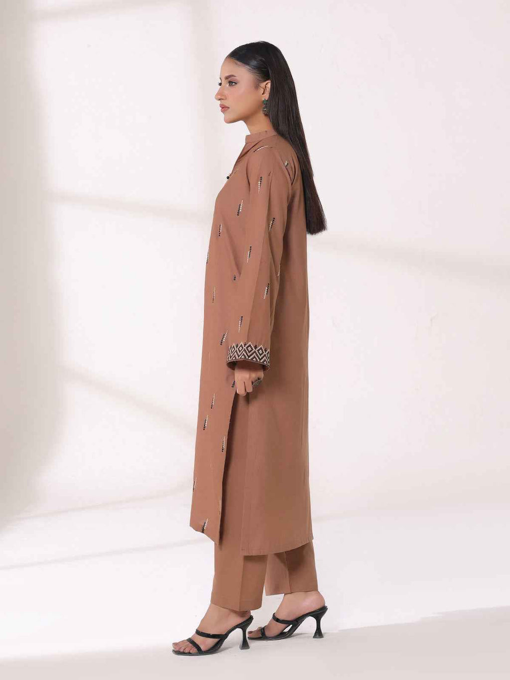 2Pcs Embroidered Pret Shirt Trouser Khaddar Beige - OWE2P-25120005-NR-05
