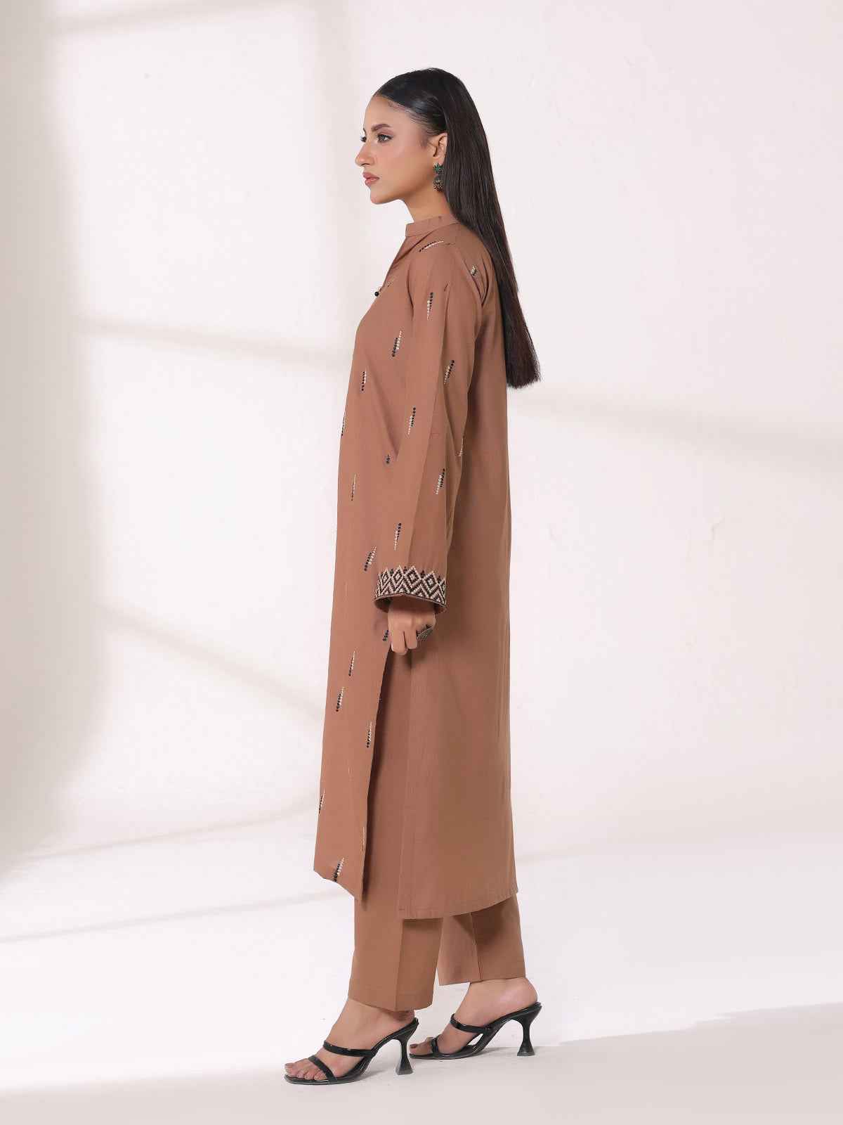 2Pcs Embroidered Pret Shirt Trouser Khaddar Beige - OWE2P-25120005-NR-05