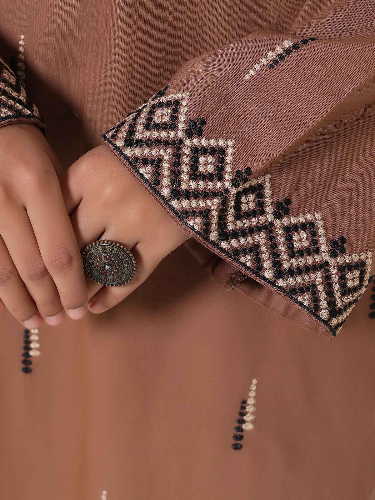 2Pcs Embroidered Pret Shirt Trouser Khaddar Beige - OWE2P-25120005-NR-05