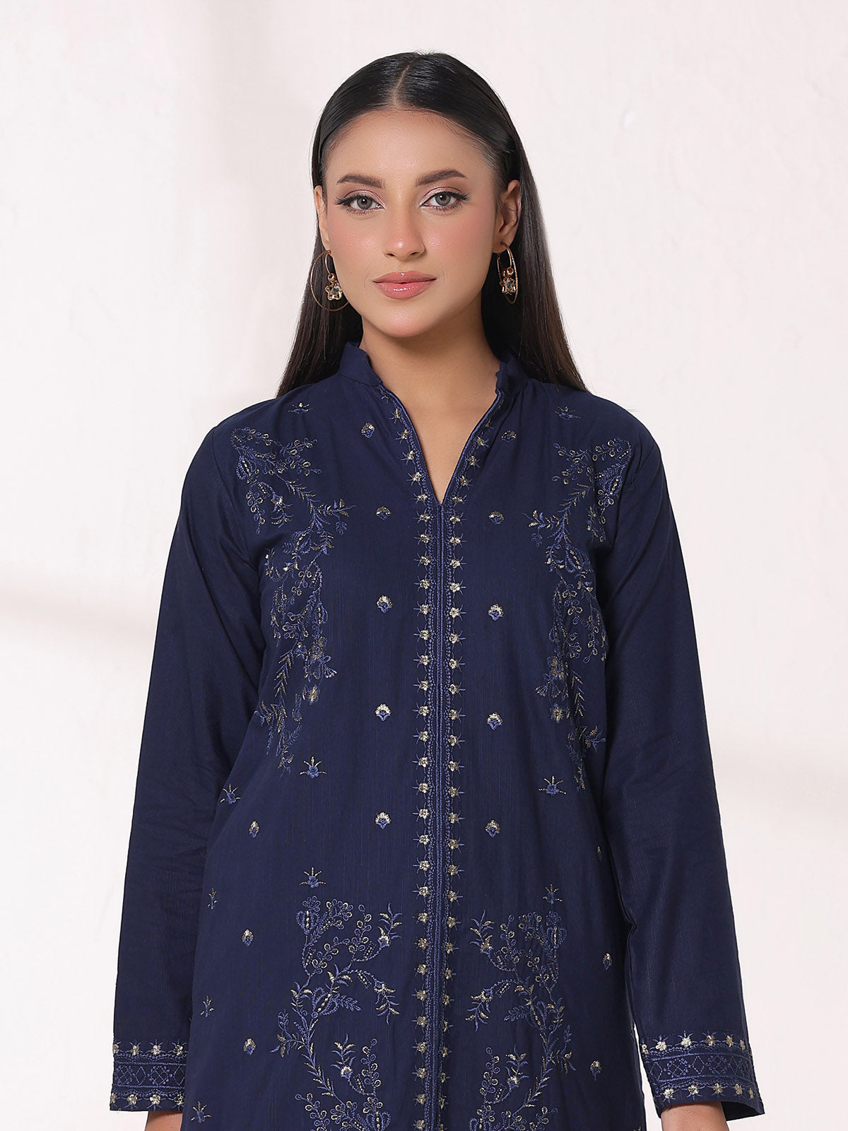 2Pcs Embroidered Pret Shirt Trouser Khaddar Blue - OWE2P-25120006-NR-06