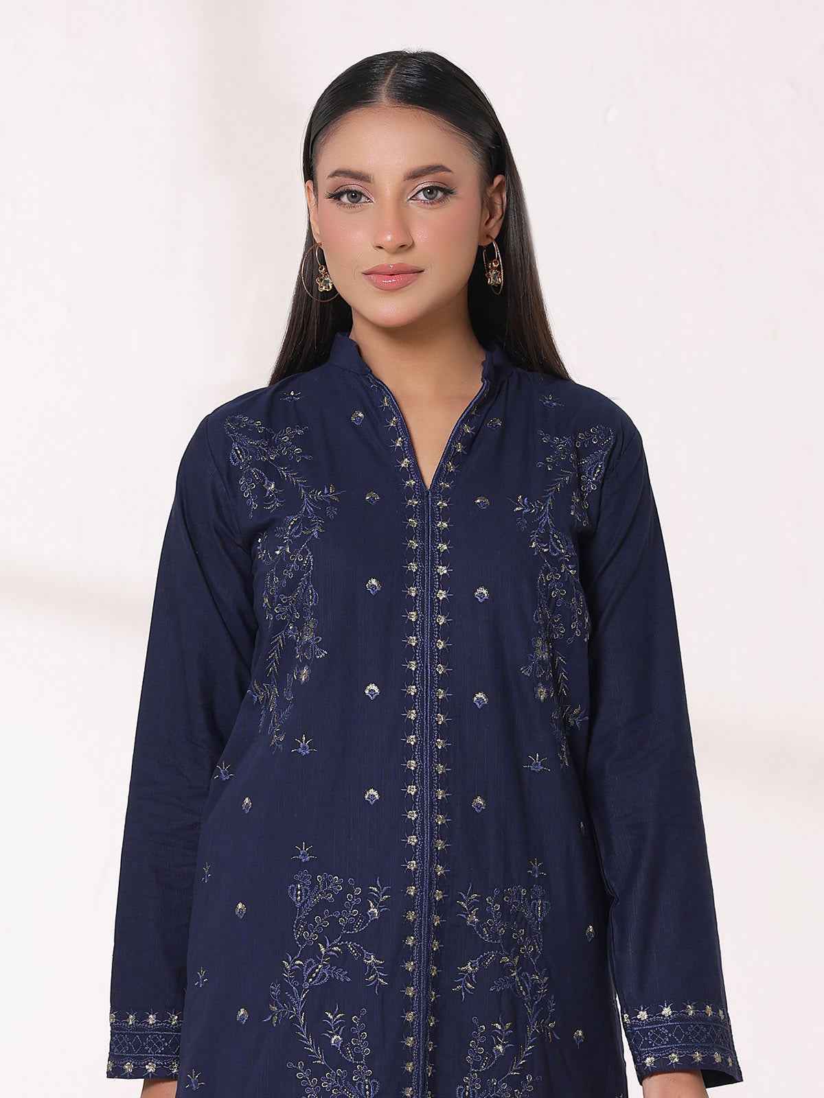 2Pcs Embroidered Pret Shirt Trouser Khaddar Blue - OWE2P-25120006-NR-06