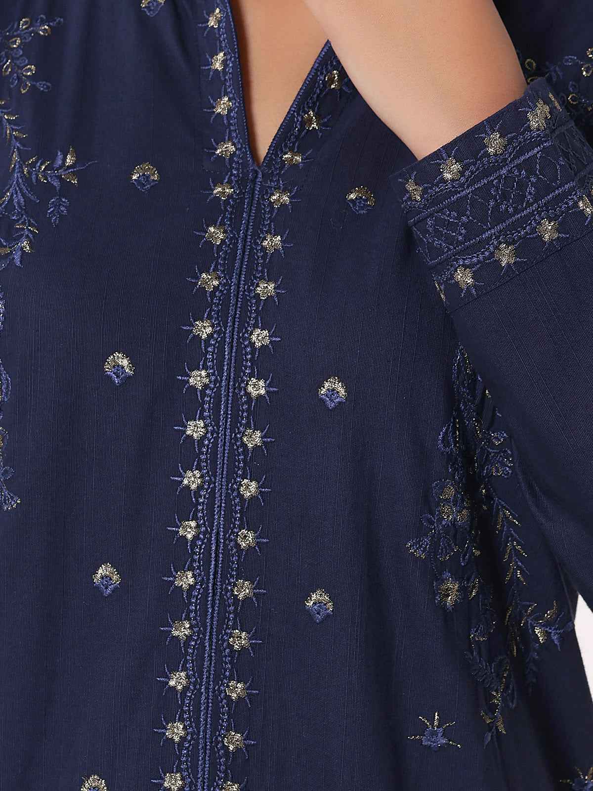 2Pcs Embroidered Pret Shirt Trouser Khaddar Blue - OWE2P-25120006-NR-06