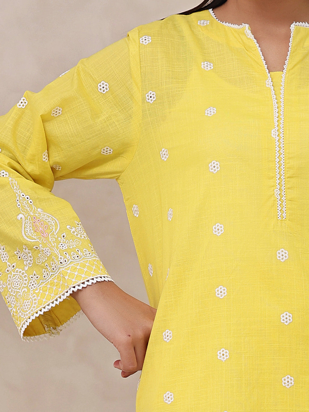 2Pc Embroidered Pret Shirt Trouser Dyed Slub Yellow - OWE2P-2503010