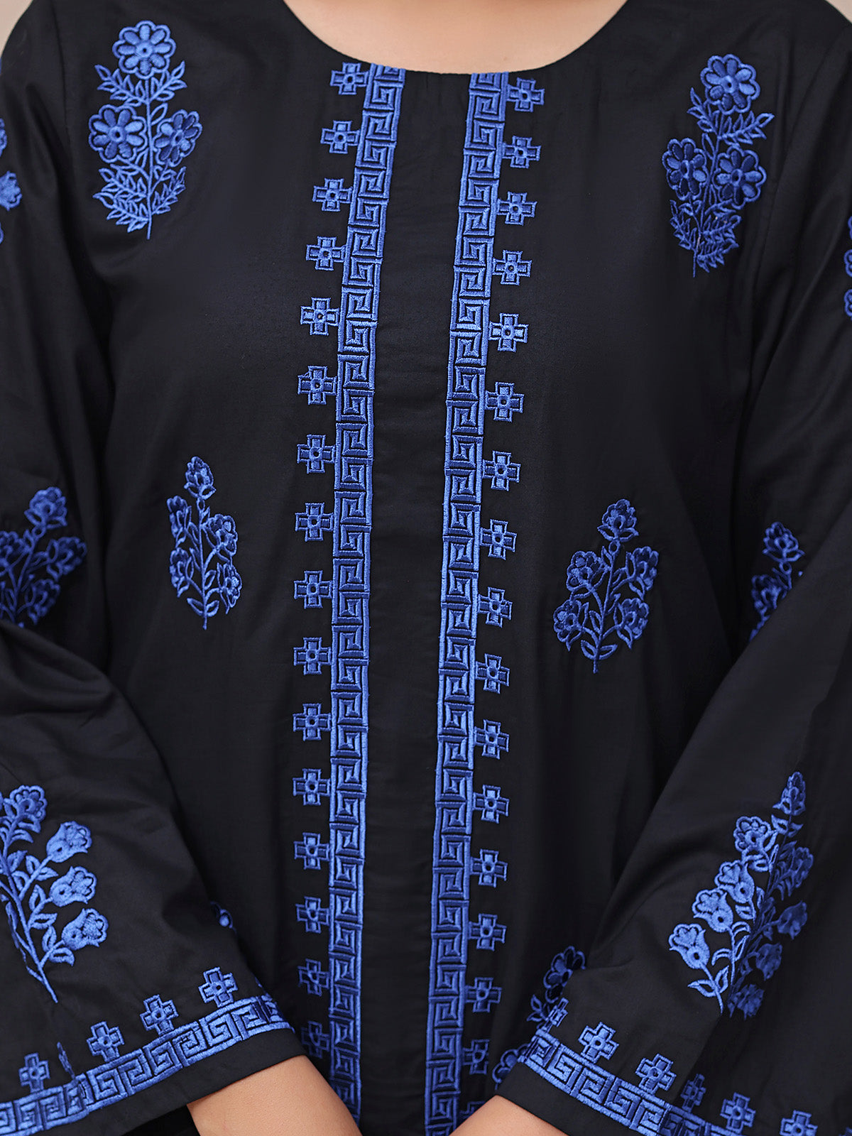 2Pc Embroidered Pret Shirt Trouser Cambric Black - OWE2P-2503022