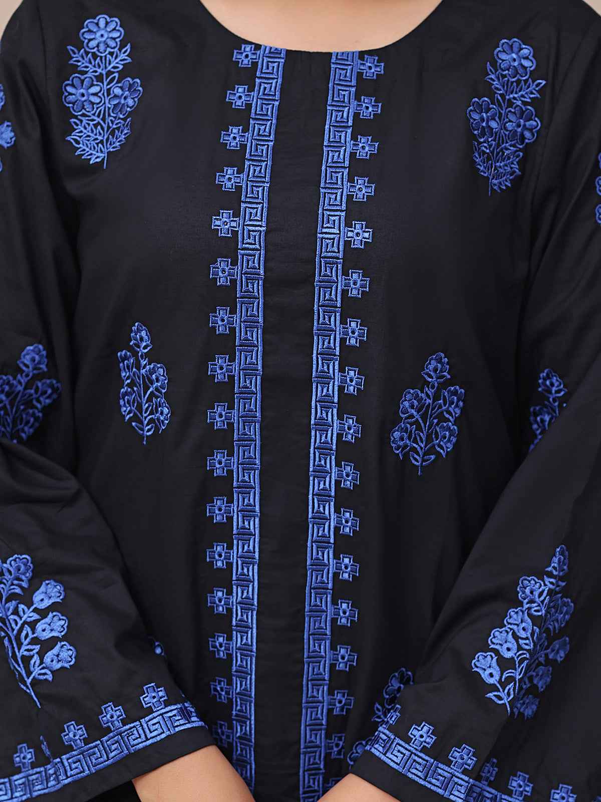 2Pc Embroidered Pret Shirt Trouser Cambric Black - OWE2P-2503022