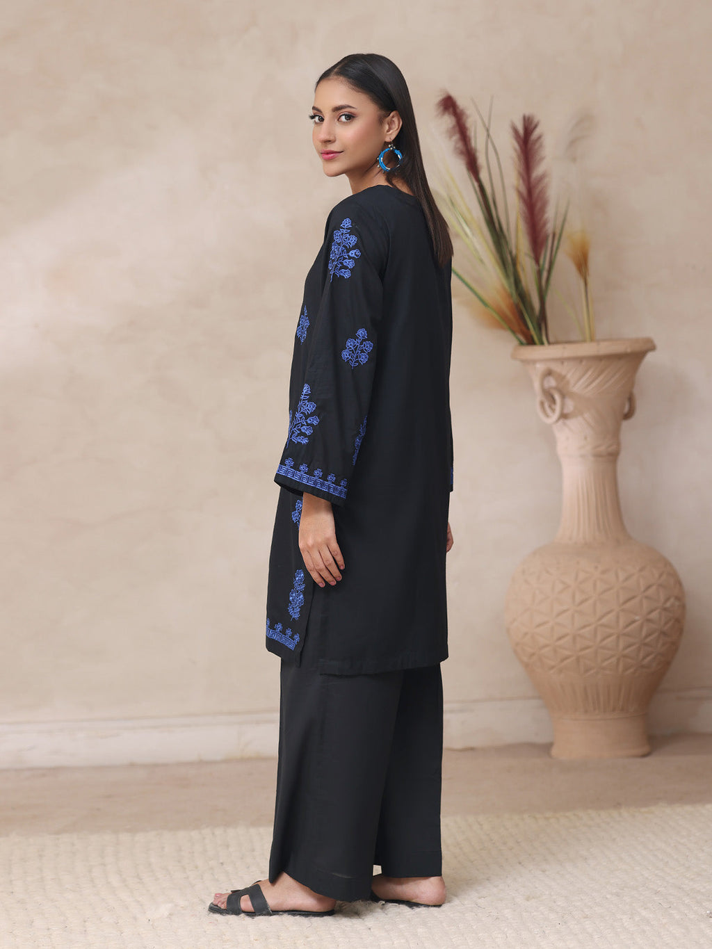 2Pc Embroidered Pret Shirt Trouser Cambric Black - OWE2P-2503022