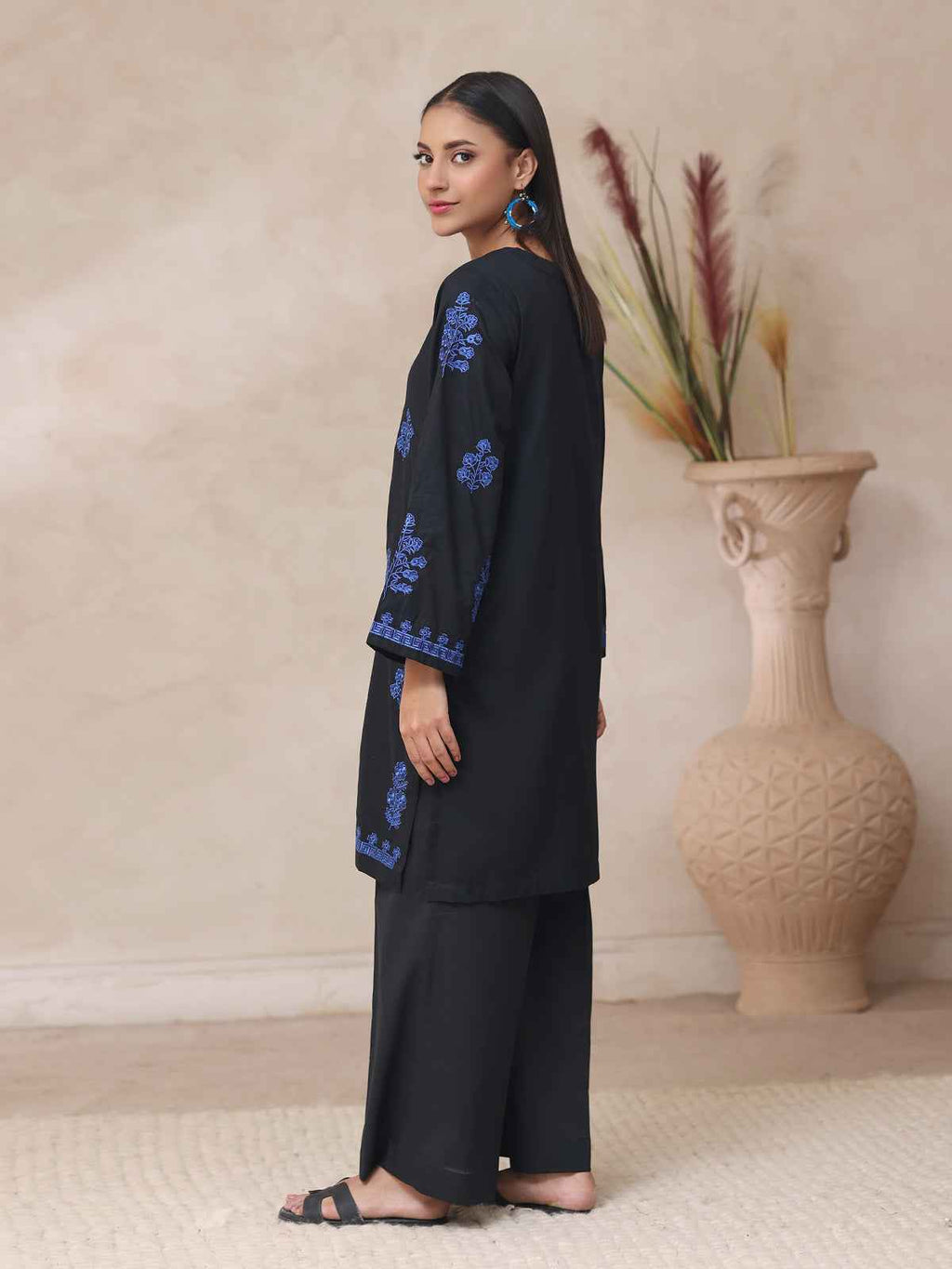 2Pc Embroidered Pret Shirt Trouser Cambric Black - OWE2P-2503022