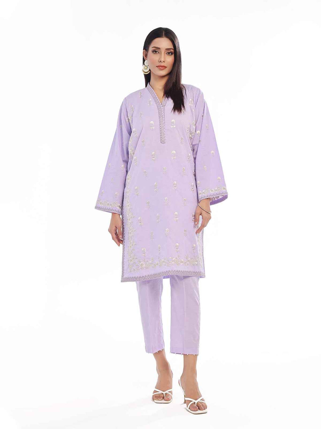 2Pc Embroidered Pret Shirt Trouser Dobby Lilac - OWE2P-2405018