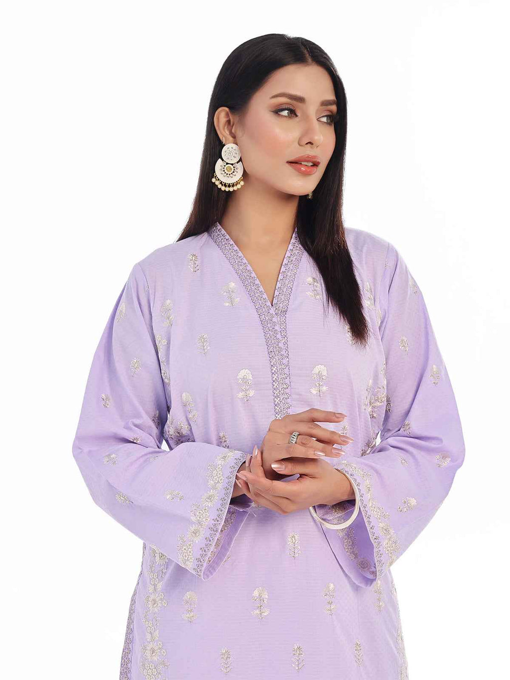 2Pc Embroidered Pret Shirt Trouser Dobby Lilac - OWE2P-2405018