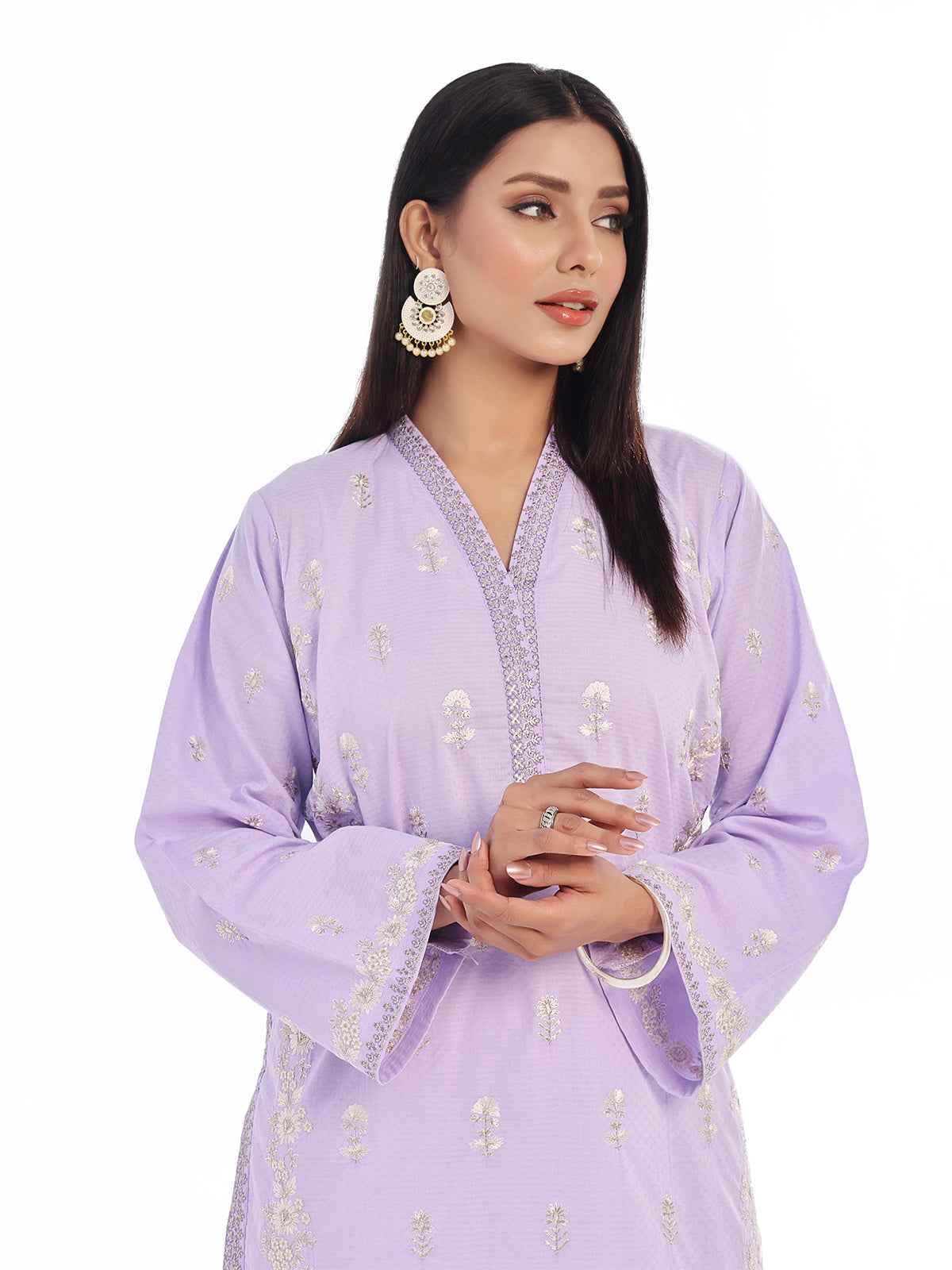 2Pc Embroidered Pret Shirt Trouser Dobby Lilac - OWE2P-2405018