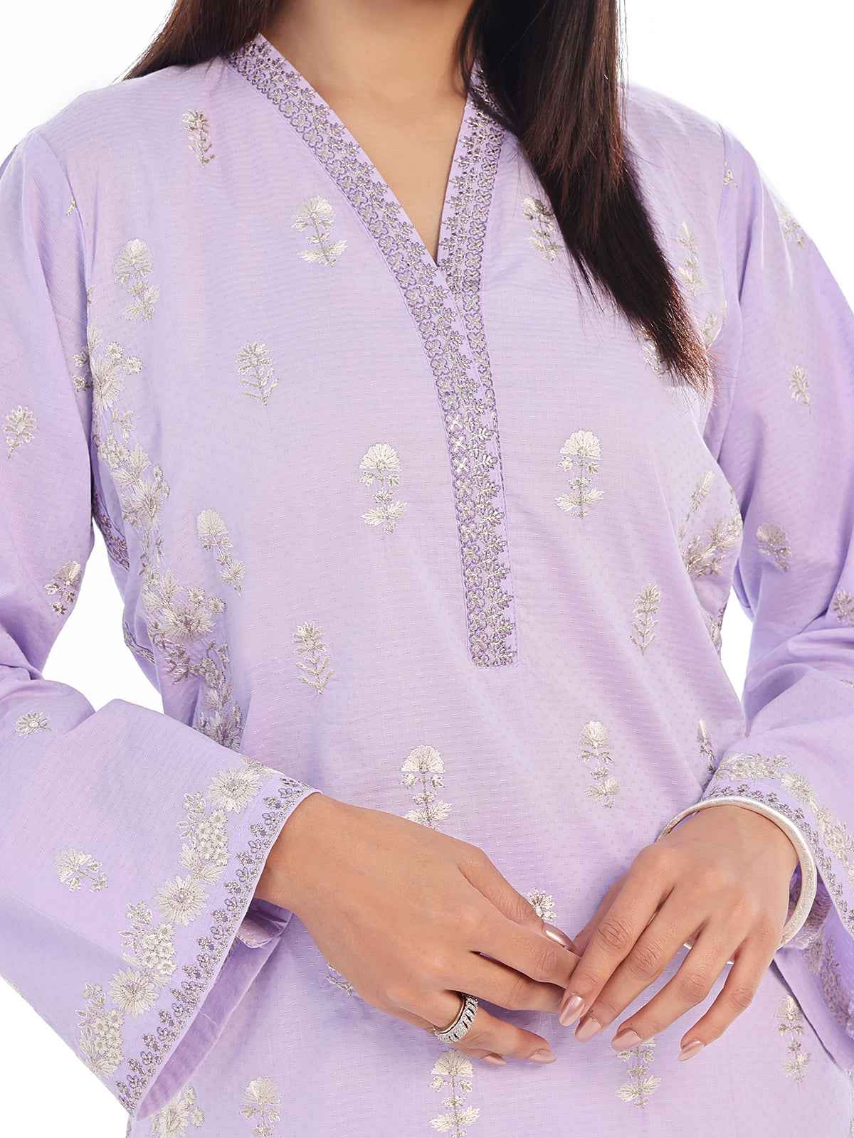 2Pc Embroidered Pret Shirt Trouser Dobby Lilac - OWE2P-2405018