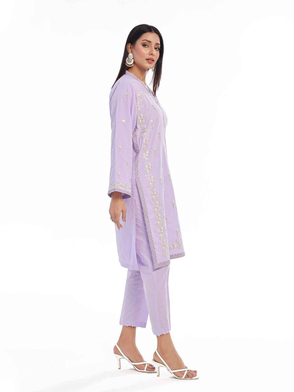 2Pc Embroidered Pret Shirt Trouser Dobby Lilac - OWE2P-2405018