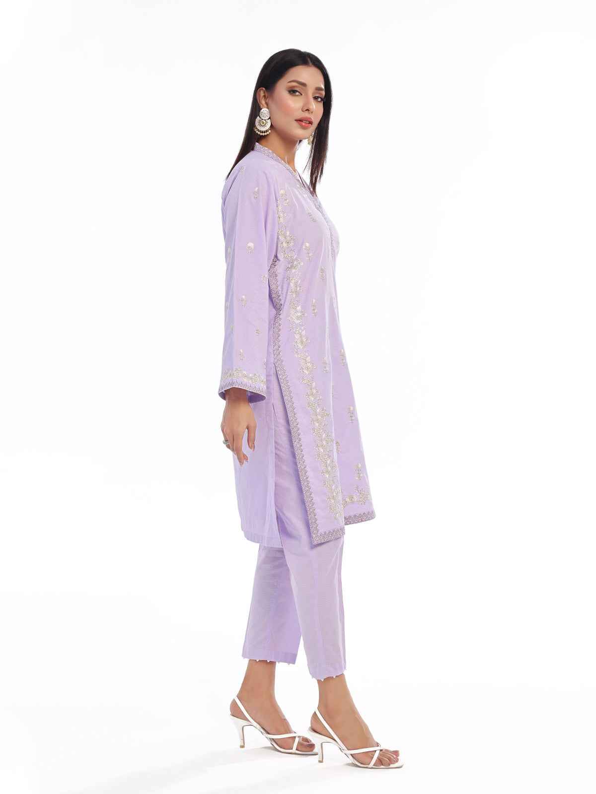 2Pc Embroidered Pret Shirt Trouser Dobby Lilac - OWE2P-2405018