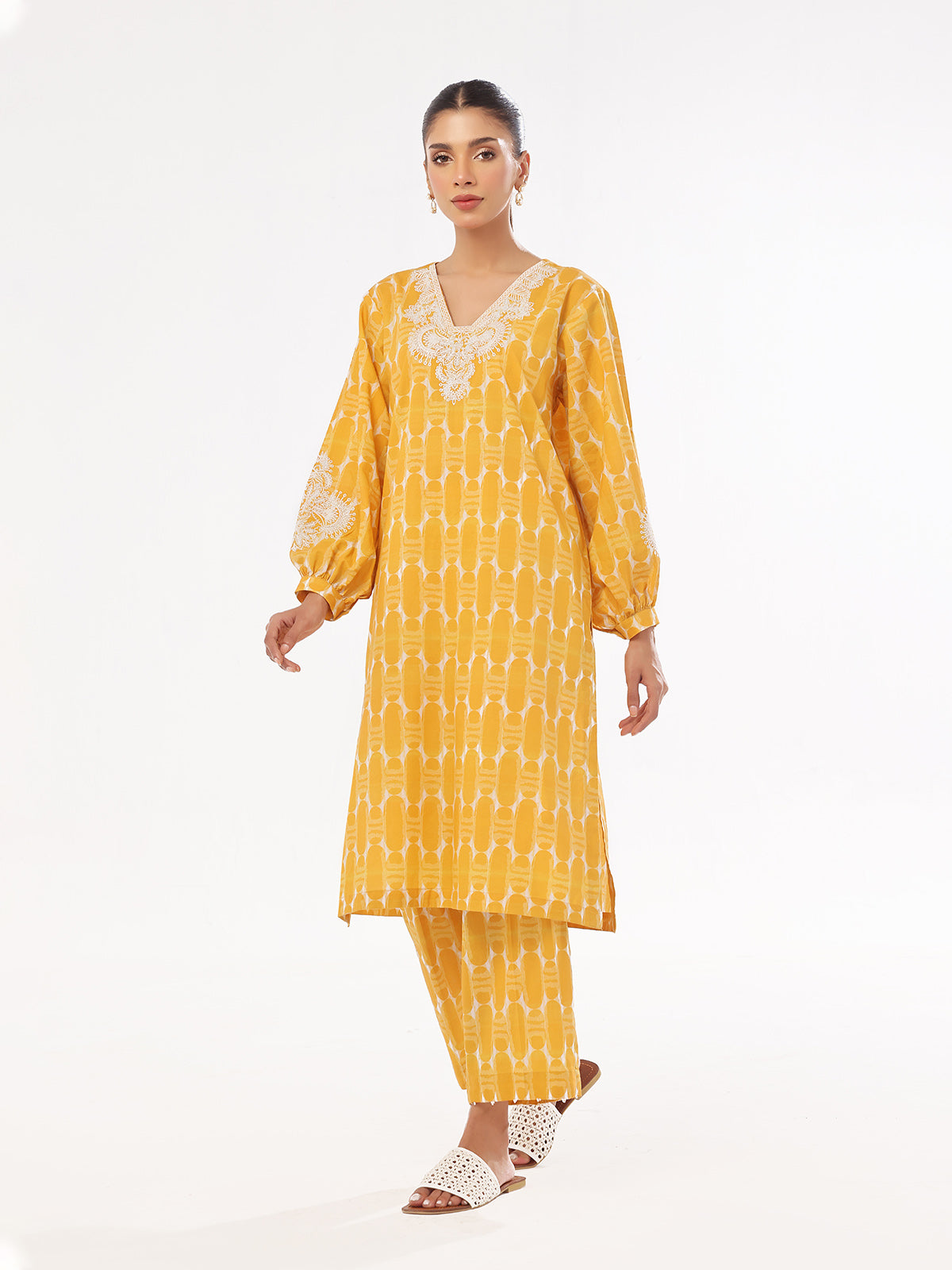 2Pc Embroidered Pret Shirt Trouser Lawn Mustard - OWE2P-2412014