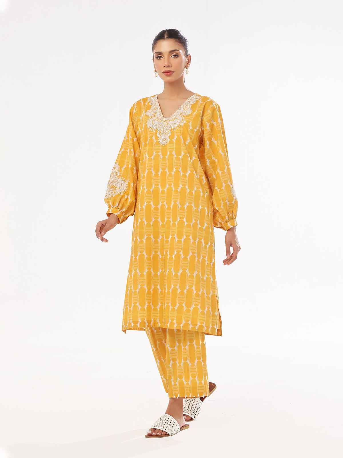 2Pc Embroidered Pret Shirt Trouser Lawn Mustard - OWE2P-2412014