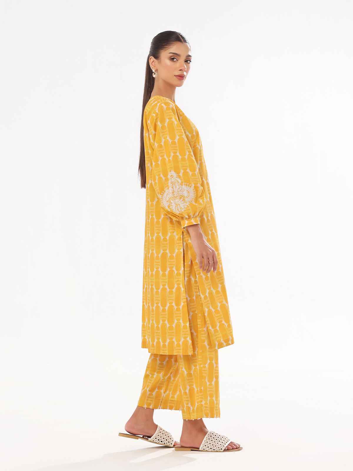 2Pc Embroidered Pret Shirt Trouser Lawn Mustard - OWE2P-2412014