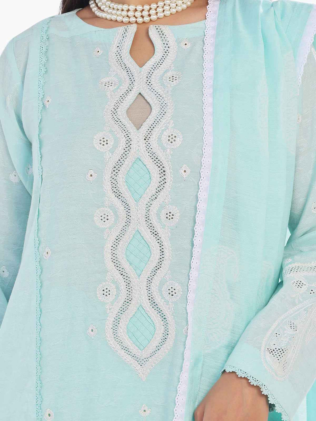 3Pc Embroidered Pret Suit Cotton Silk Jacquard Ferozi - OWE3P-2410004