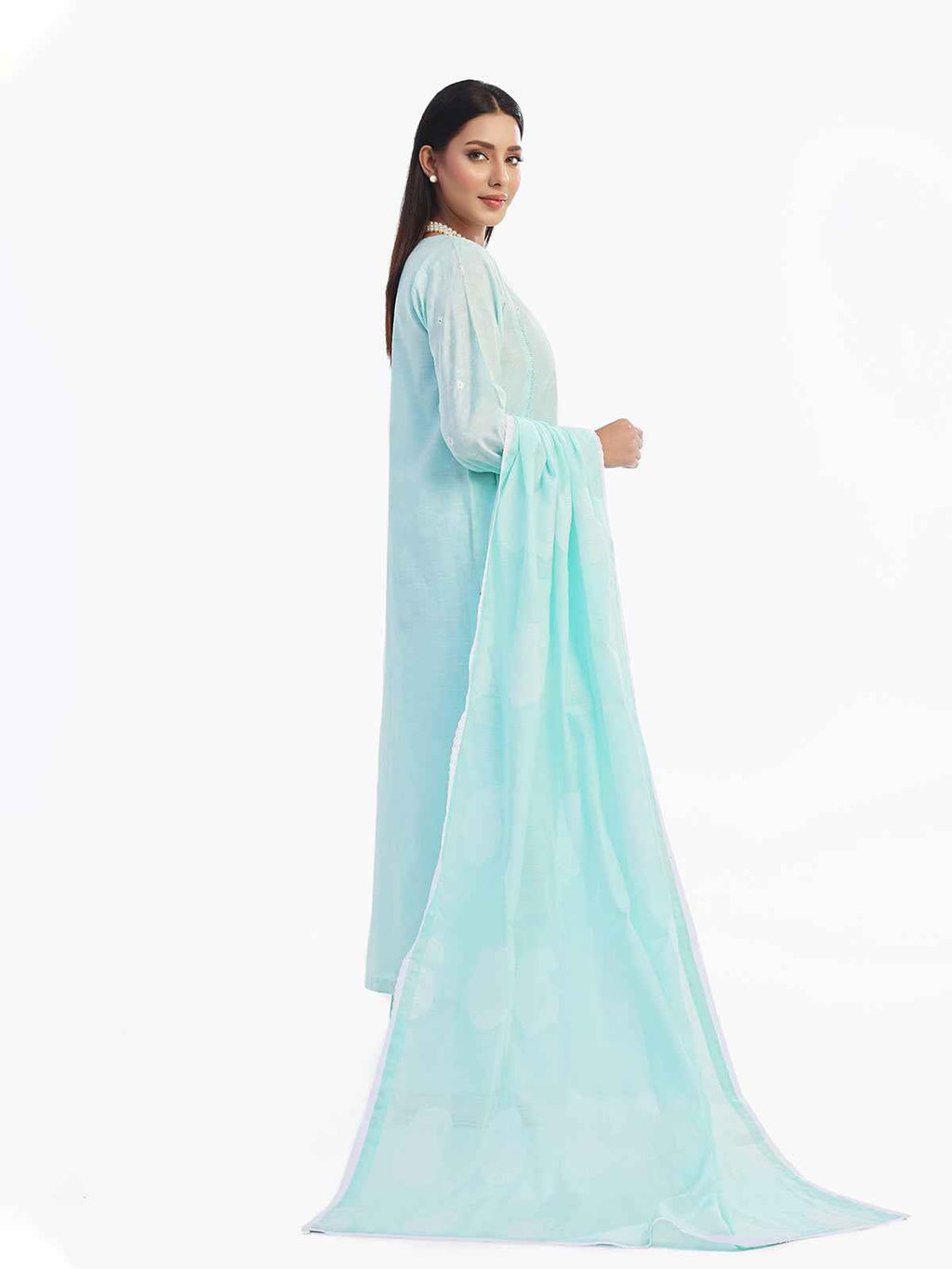 3Pc Embroidered Pret Suit Cotton Silk Jacquard Ferozi - OWE3P-2410004