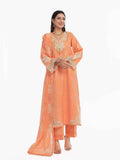 3Pc Embroidered Pret Suit Cotton Silk Jacquard Orange - OWE3P-2410005