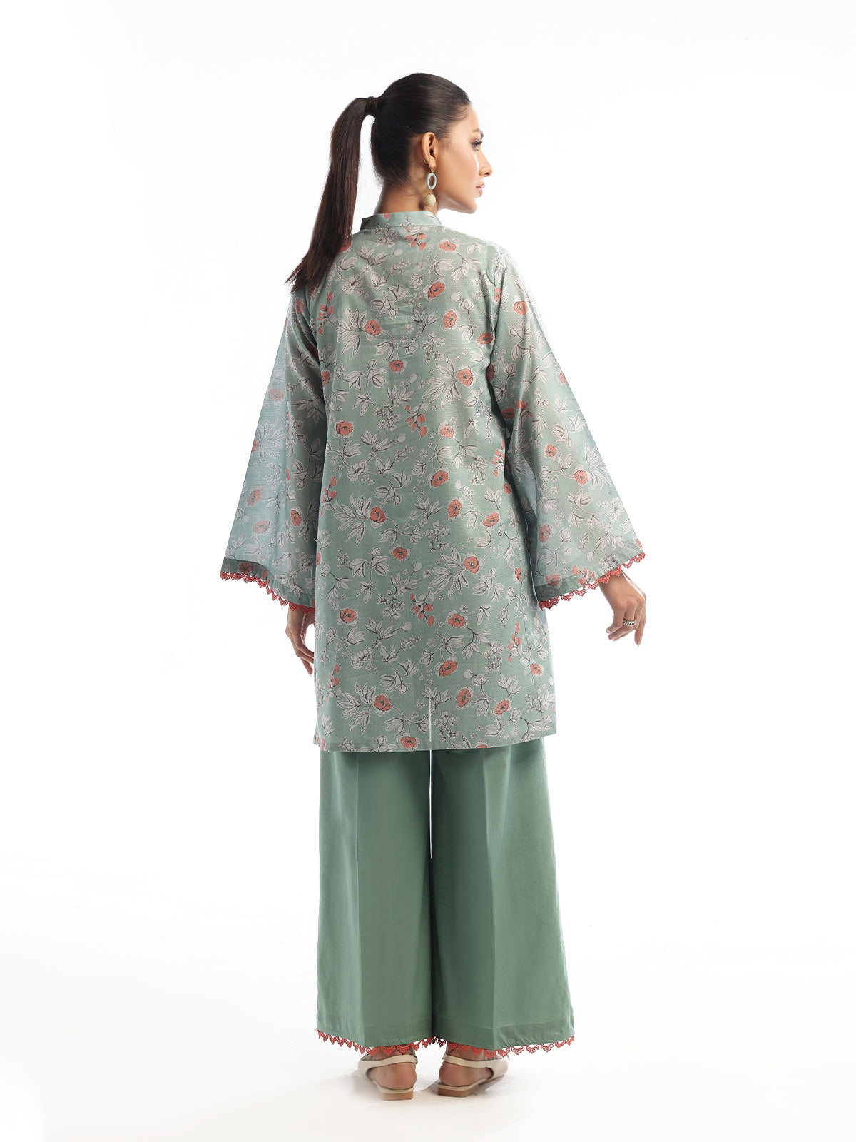 2Pc Printed Pret Shirt Trouser Maisoori Lawn Green & Orange - OW2P-2412021