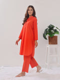 2PCs Solid Pret Shirt Trouser Cotton Texture Orange - OW2PG-2407006