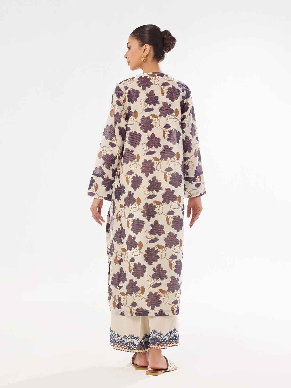 2Pc Printed Pret Shirt Trouser Masoori Lawn Beige & Blue - OWE2P-2412007