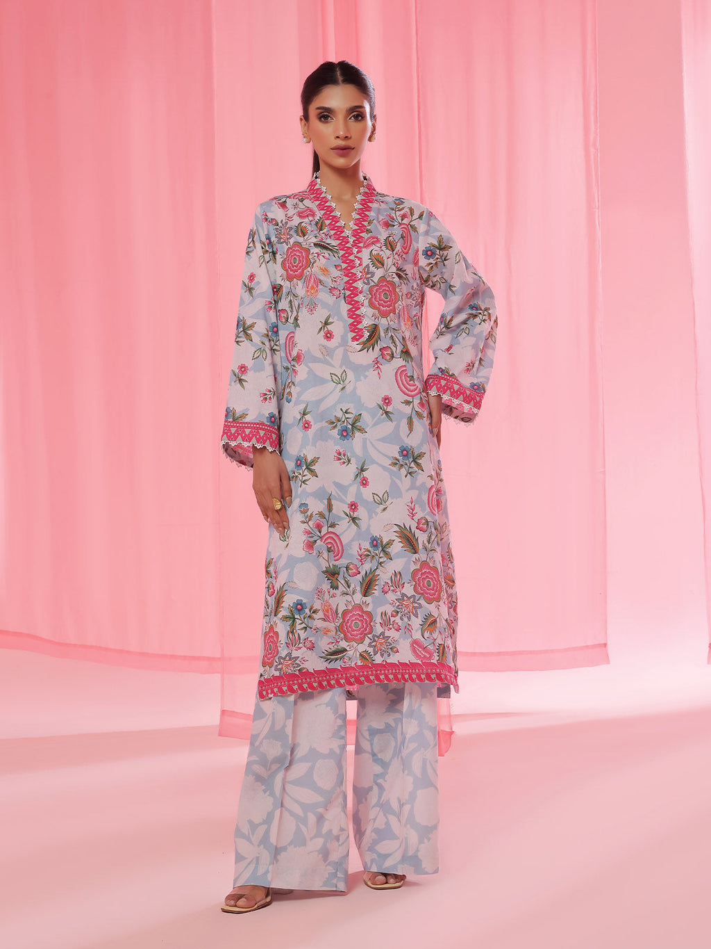 2Pc Printed Pret Shirt Trouser Lawn Ferozi - OW2P-2505010