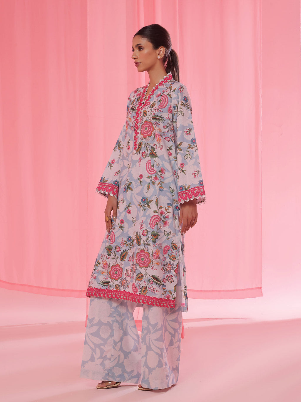 2Pc Printed Unstitched Shirt Trouser Lawn Ferozi - OL2PT-6371-A